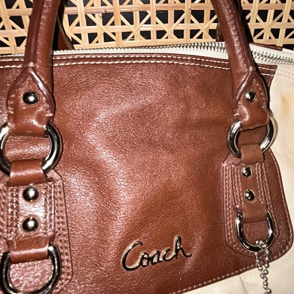 Coach Ashley cream/brown leather satchel